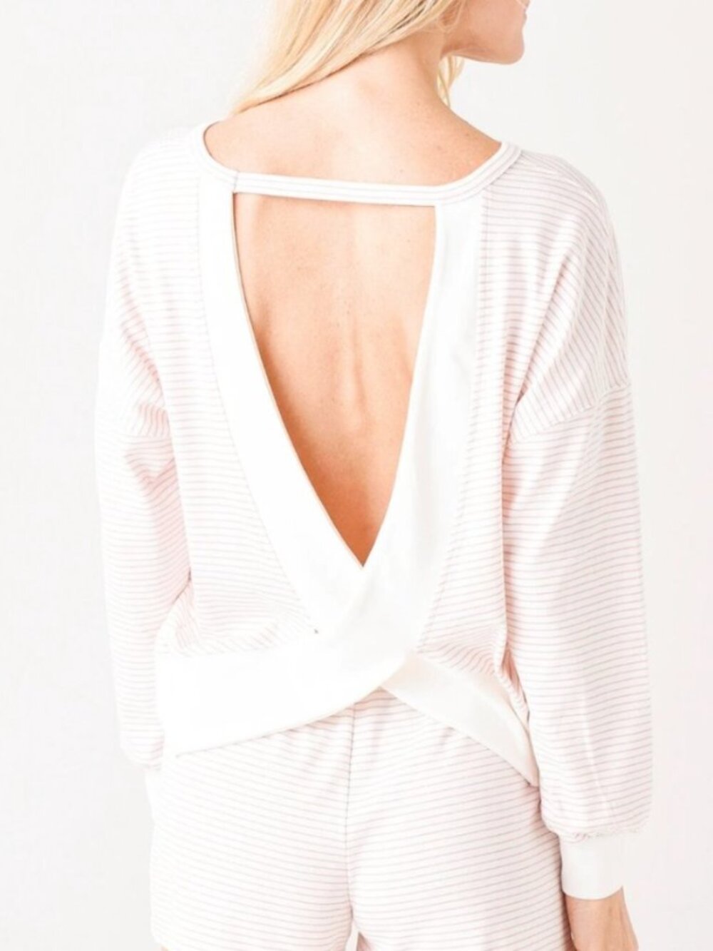 BB Dakota Lines in the Sand Pink Stripe Open Back Pullover Sweatshirt M